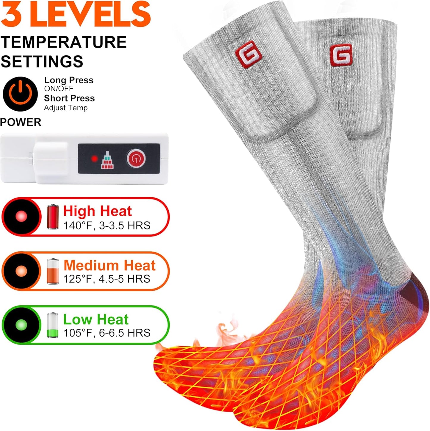 Rechargeable Heating Socks, Battery Operated, Socks for Women and Men