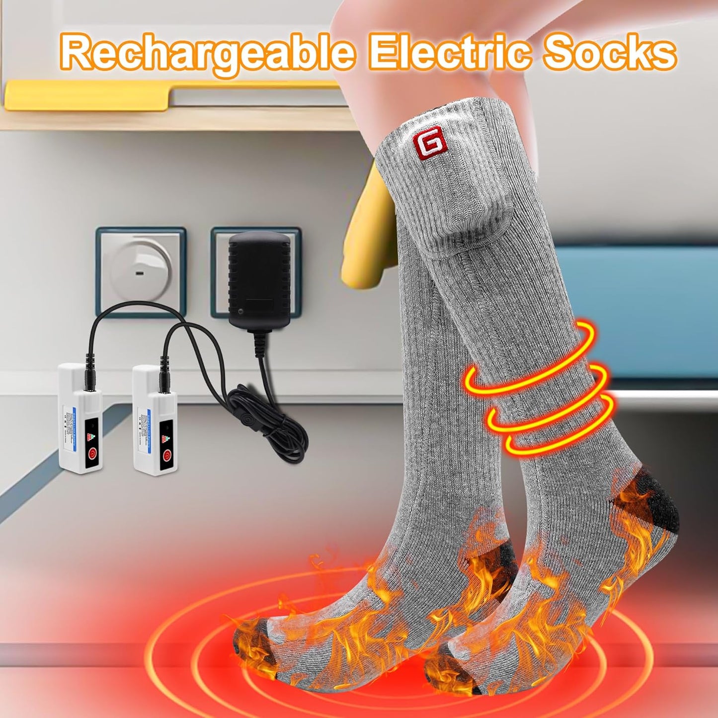 Rechargeable Heating Socks, Battery Operated, Socks for Women and Men