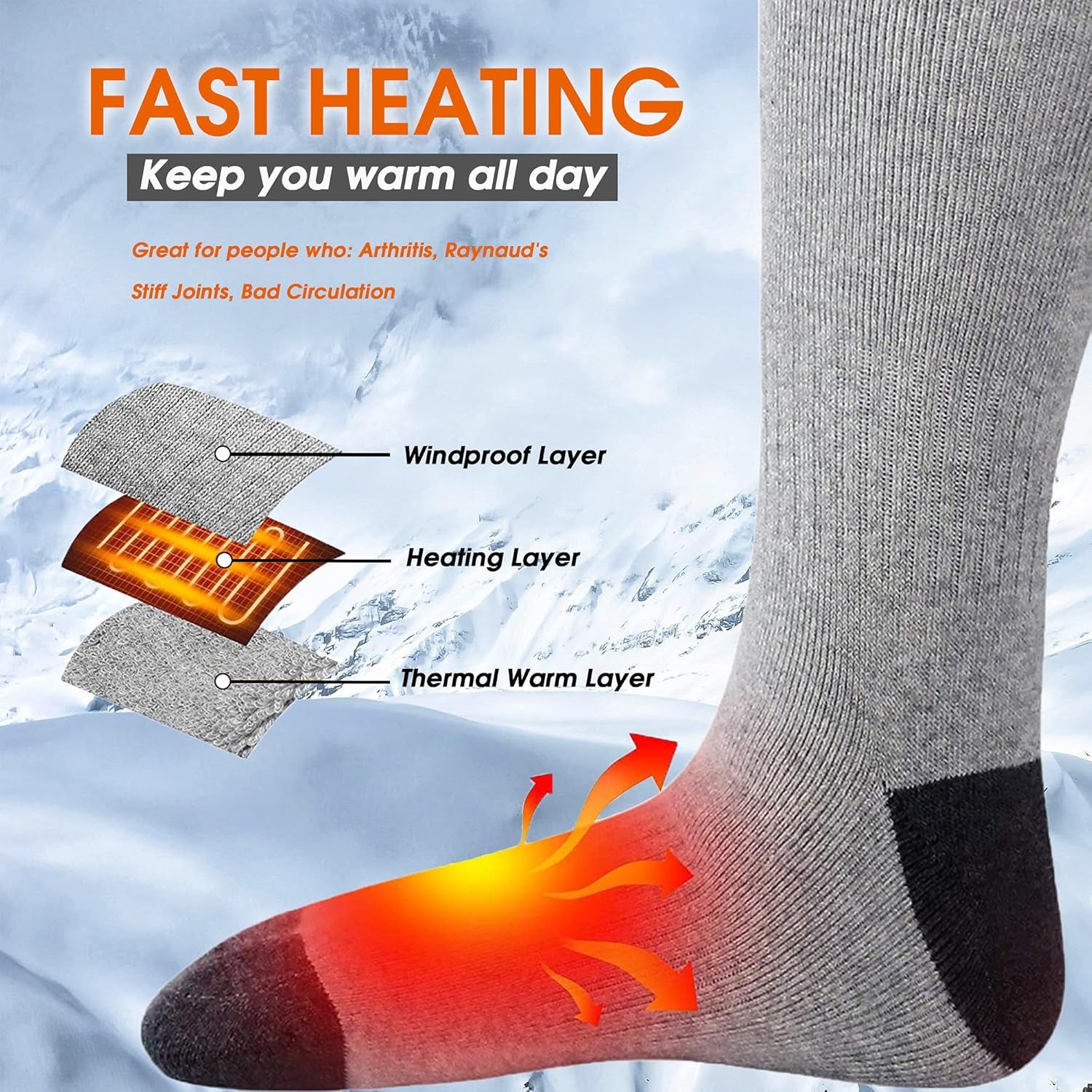 Rechargeable Heating Socks, Battery Operated, Socks for Women and Men